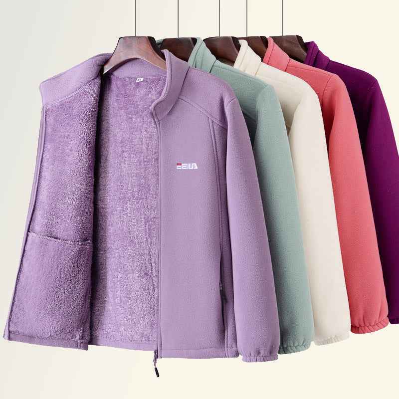 Women's Fleece Lined Polar Fleece Jacket Windproof Warm Stand Collar Sweatshirt For Outdoor Sports Casual Wear