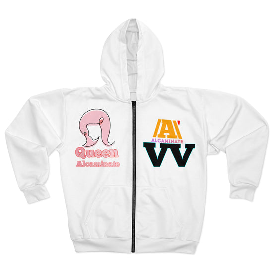 Logo Pattern Zip Hoodie — "Queen Alcanimate" Graphic Zip-Up