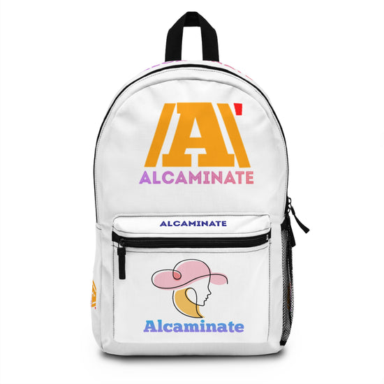 Alcaminate Logo Backpack — Branded White Everyday School & Travel Bag
