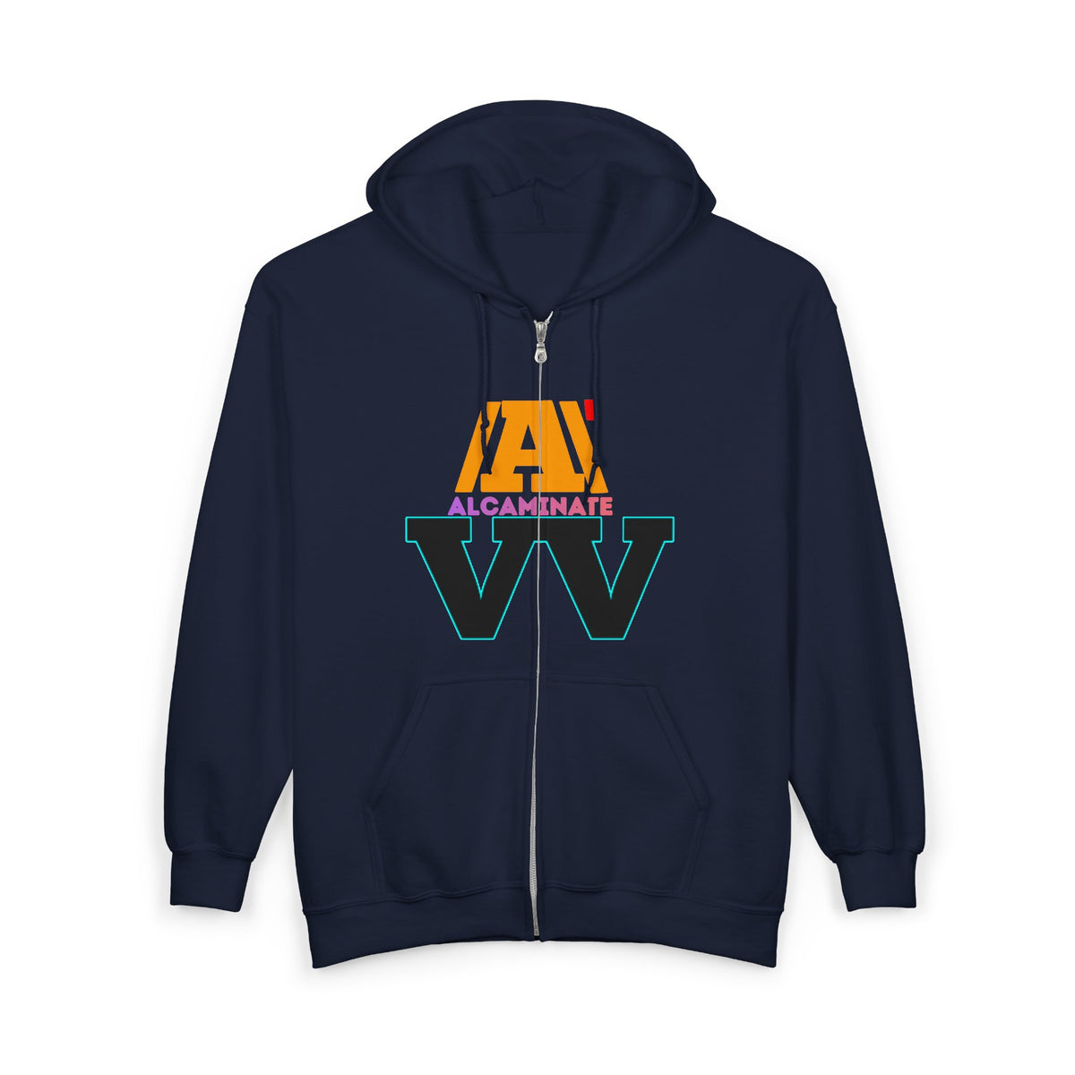 Alcaminate Logo Zip Hoodie — Retro Neon Graphic Full-Zip Sweatshirt