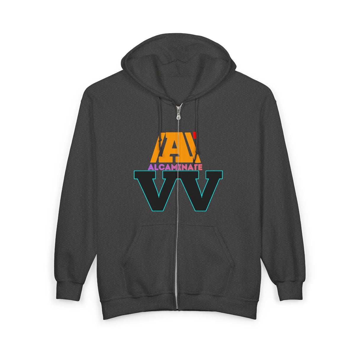 Alcaminate Logo Zip Hoodie — Retro Neon Graphic Full-Zip Sweatshirt