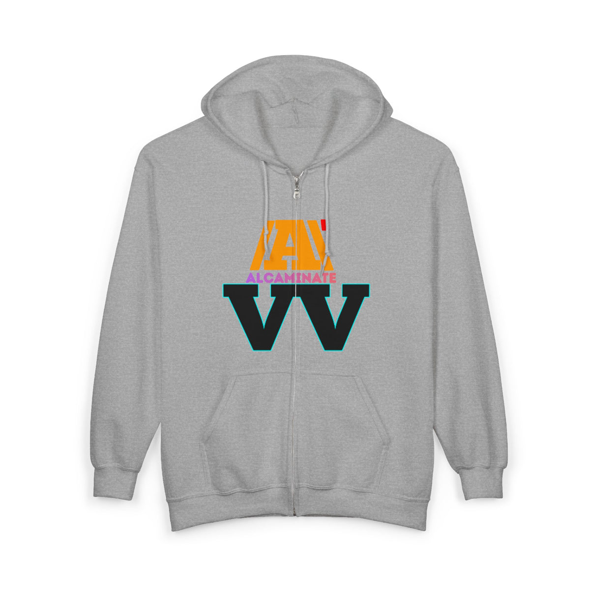 Alcaminate Logo Zip Hoodie — Retro Neon Graphic Full-Zip Sweatshirt