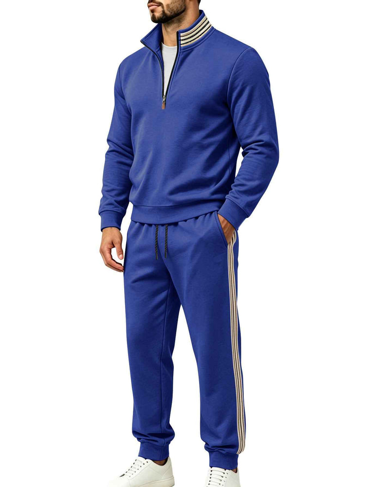 American-style Striped Half-zip Stand-collar Casual Sportswear Set