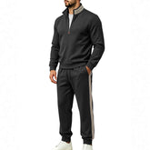 American-style Striped Half-zip Stand-collar Casual Sportswear Set