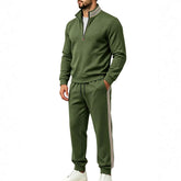 American-style Striped Half-zip Stand-collar Casual Sportswear Set