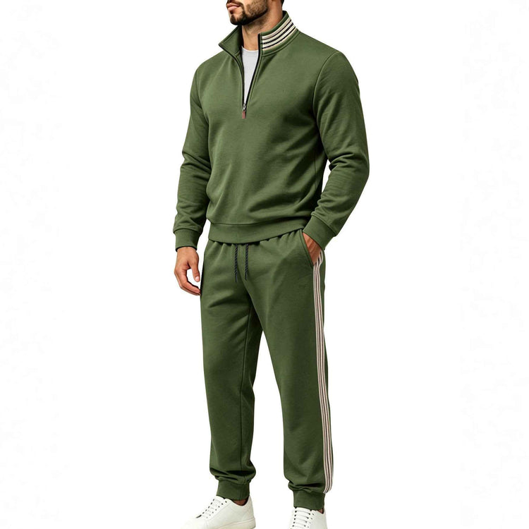 American-style Striped Half-zip Stand-collar Casual Sportswear Set
