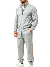 American-style Striped Half-zip Stand-collar Casual Sportswear Set