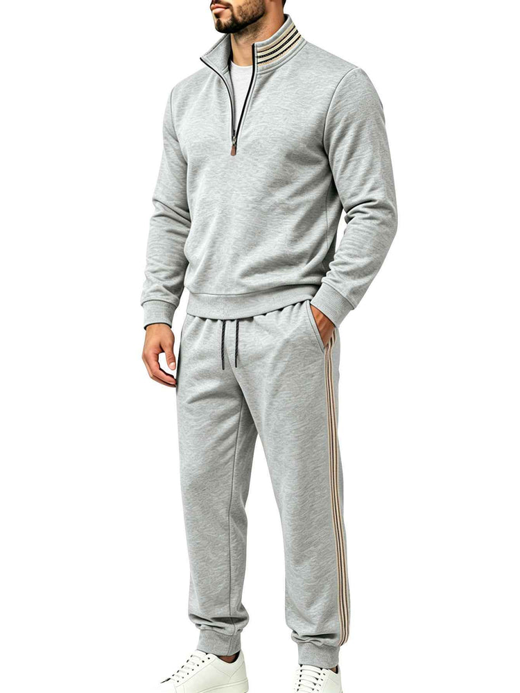 American-style Striped Half-zip Stand-collar Casual Sportswear Set