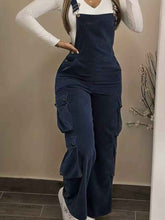 Women Casual Multi Pocket Corduroy Overalls Jumpsuits Straight Leg Cargo Pants